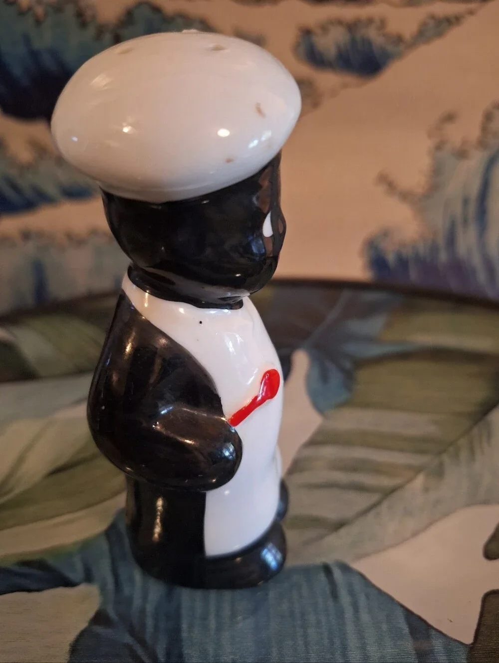 Vintage Black Americana Ceramic Chef Single S&P with White Hat & Apron